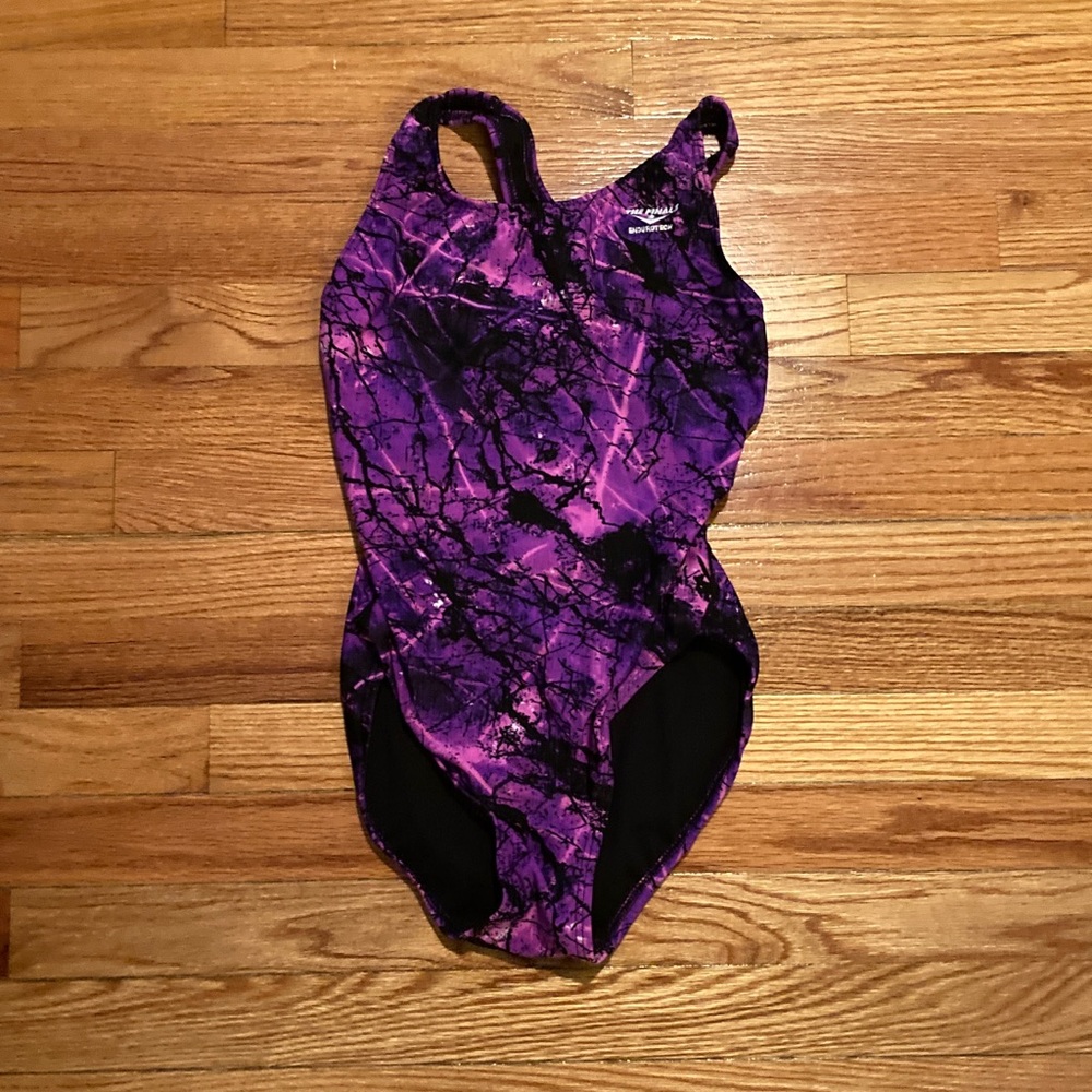 Speedo The Finals Purple and Black Patterned Swimsuit size small